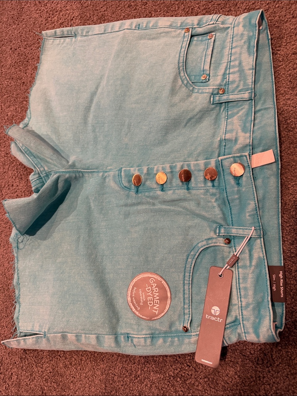 Tractr Aqua Garment-Dyed Women’s Button-Front Jean Shorts